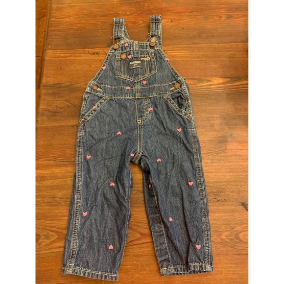 Osh Kosh denim heart overalls, size little girl 18 months, very good condition